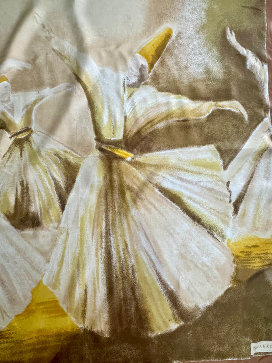 Vintage Vakko 100% Silk Scarf | Golden Floral Art Print | 35” Square