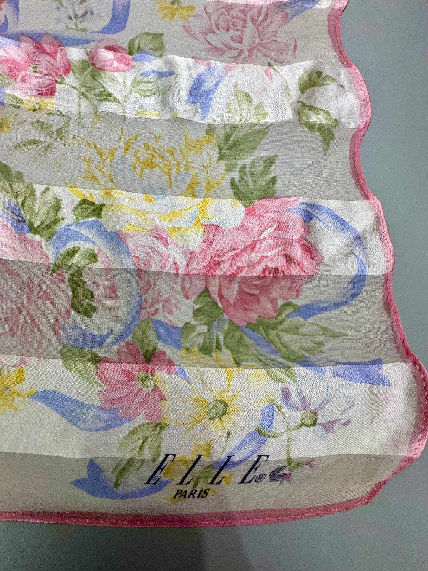 Vintage ELLE Paris Pastel Floral Silk Scarf – 35”