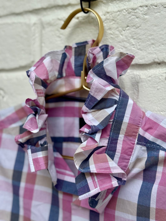 Repurposed Plaid Ruffle Collar Cropped Top| Size S