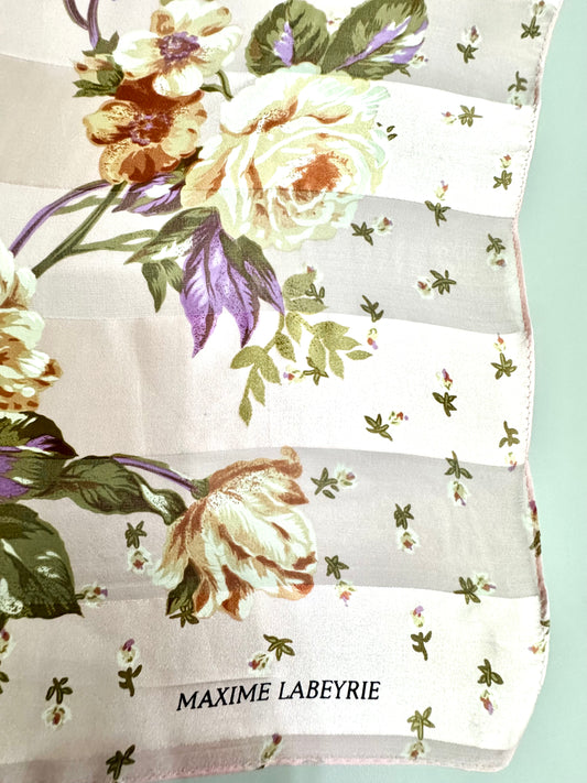 Maxime Labeyrie Floral Stripe Silk Scarf – Lavender & Rose 36”