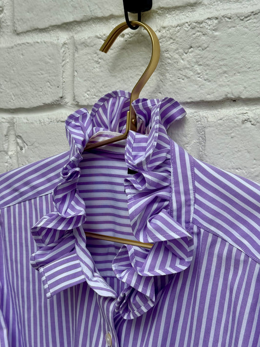 Talbots Purple and White Vertical Stripe Ruffle Collar Blouse| Size 18W