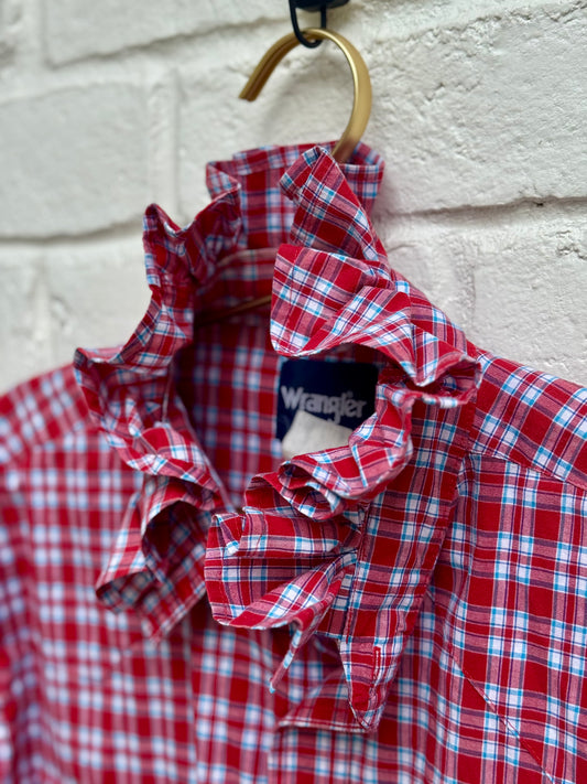 Upcycled Wrangler Western Shirt with Ruffle Neck| Men’s XL