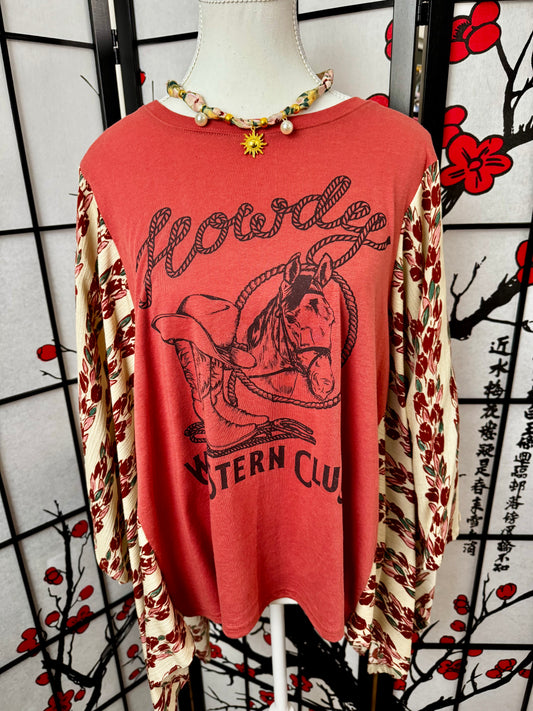 Cowgirl Kimono – Vintage Reworked Tee Kimono for Women• Size L• Howdy