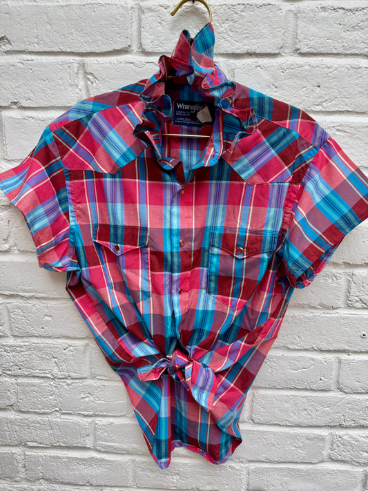 Pink Rodeo Revival Repurposed Wrangler Shirt | Size L | Measures 21” across