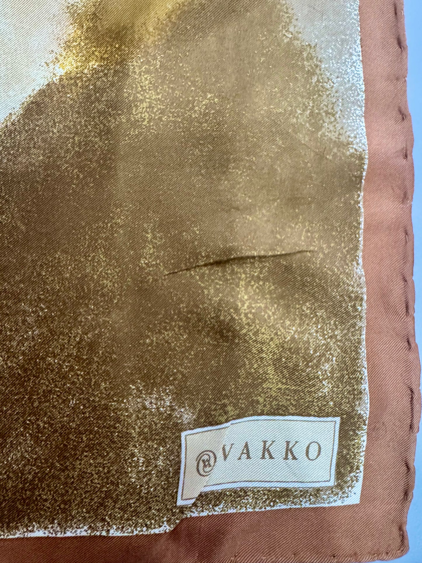 Vintage Vakko 100% Silk Scarf | Golden Floral Art Print | 35” Square
