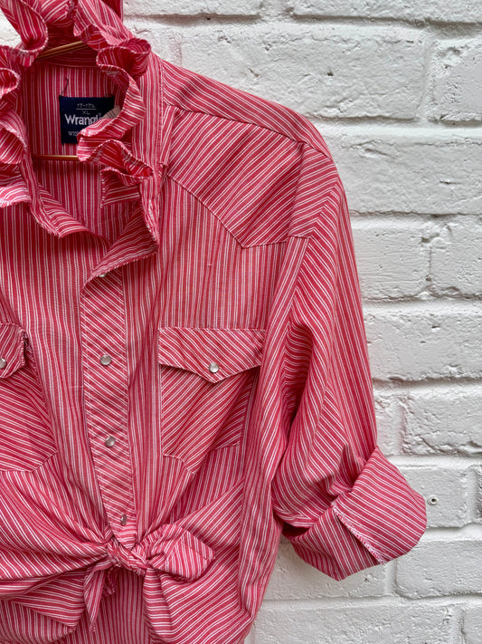Cherry Cowgirl Repurposed Wrangler Shirt| Size XL | Measures 22” across