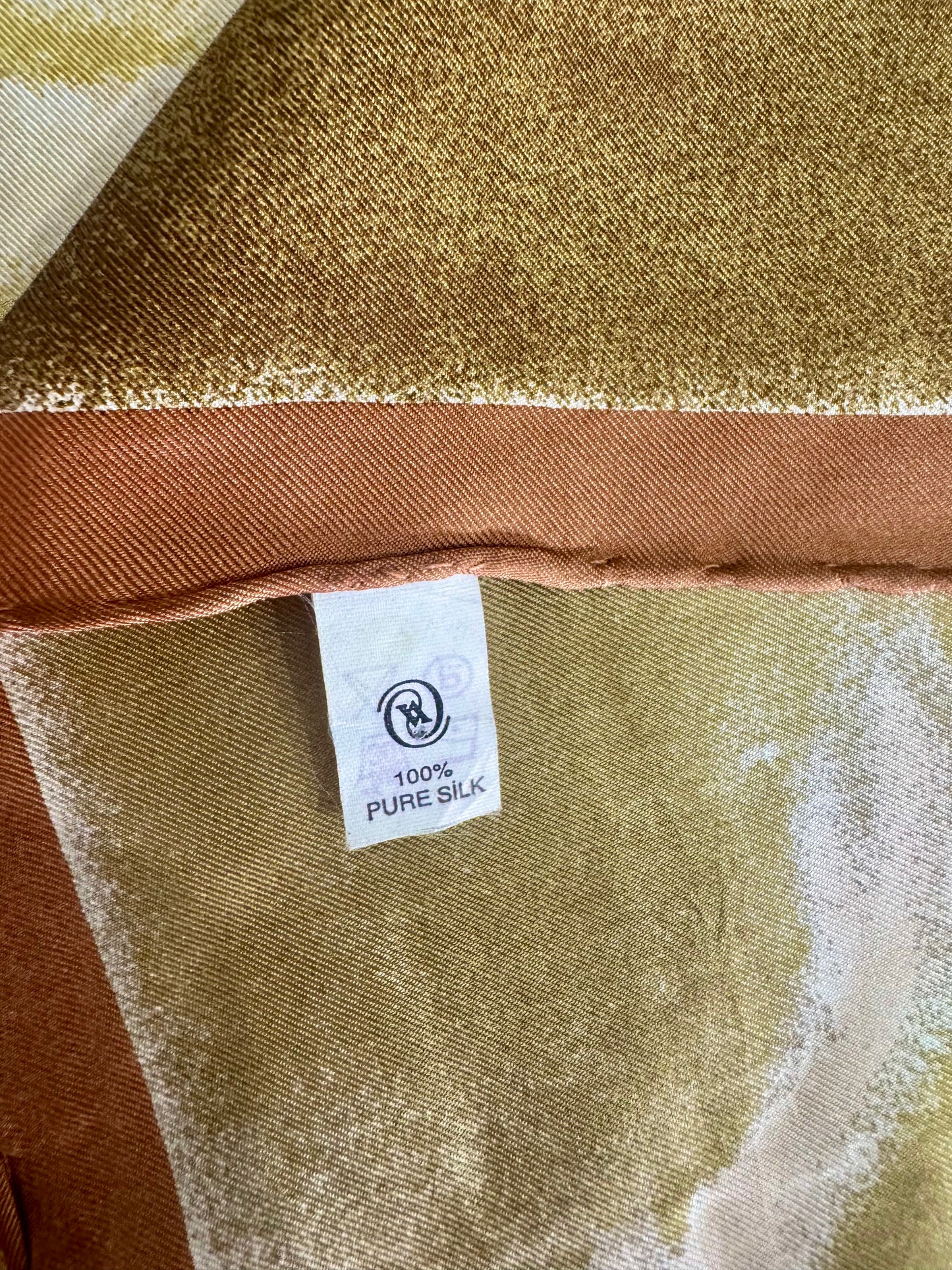 Vintage Vakko 100% Silk Scarf | Golden Floral Art Print | 35” Square