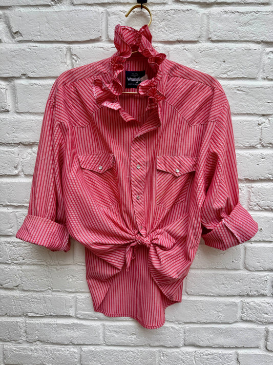 Cherry Cowgirl Repurposed Wrangler Shirt| Size XL | Measures 22” across