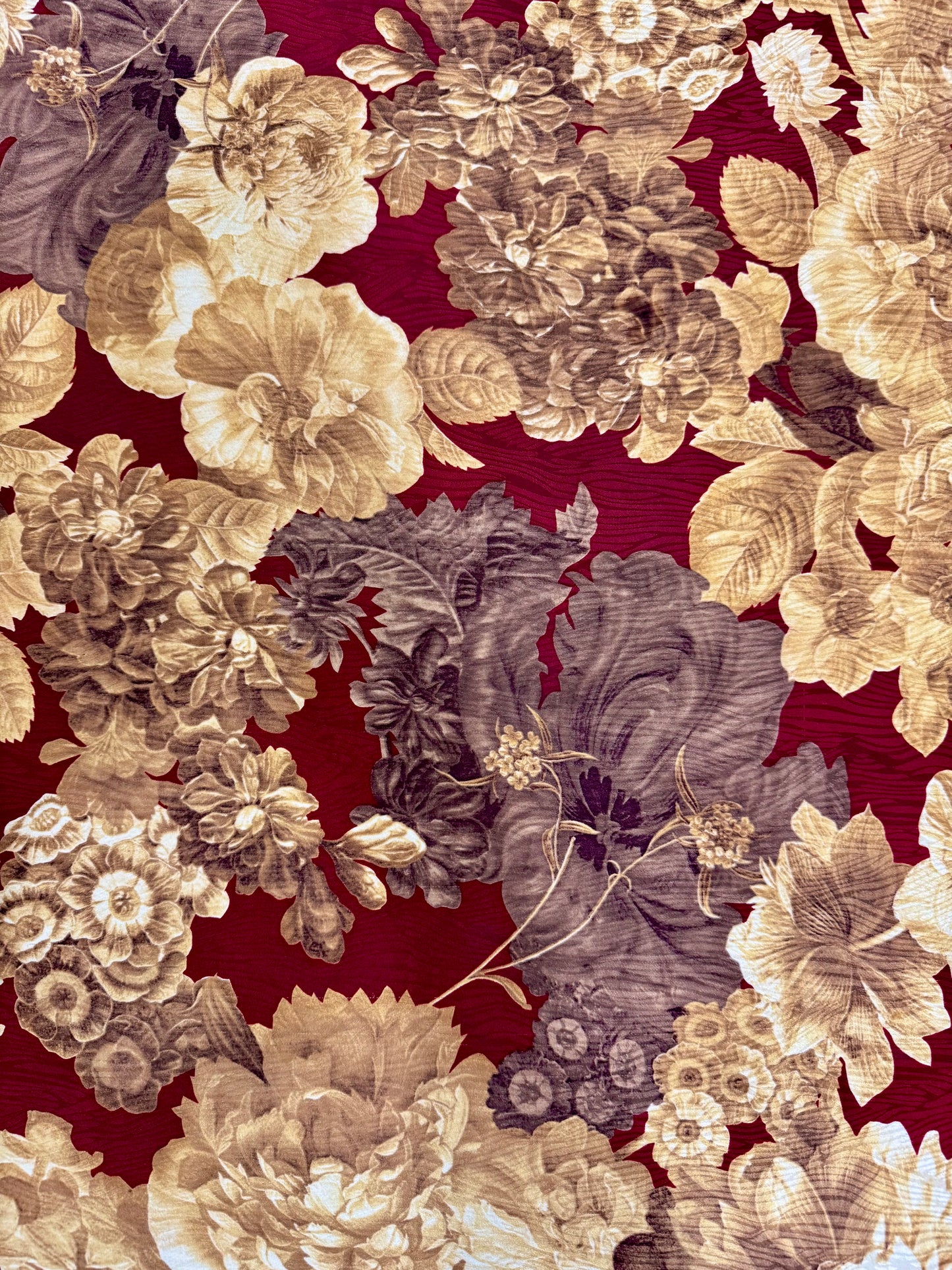 Vintage Luciano Soprani Burgundy & Gold Floral Silk Scarf – 35”