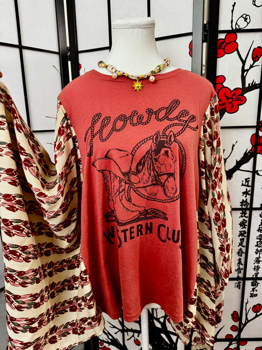 Cowgirl Kimono – Vintage Reworked Tee Kimono for Women• Size L• Howdy