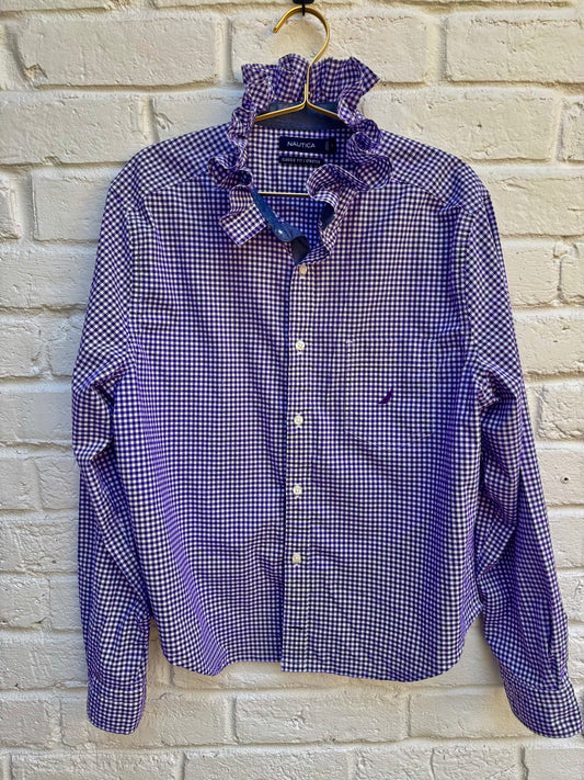 Men’s revamped ruffled collar dress shirt. Size L