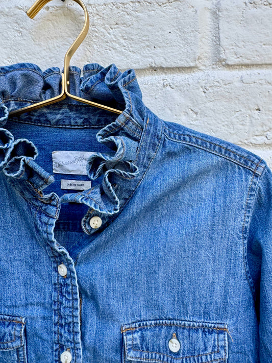 Revamped Vintage Ely Cattleman Cap Sleeve Striped Western Pearl Snap Shirt - Navy & Slate Blue| Size Long Tall. Measures 23” pit to pit