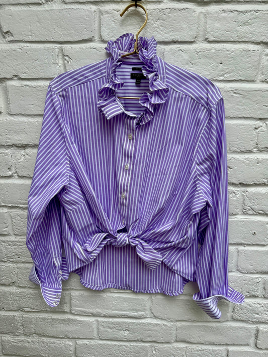 Talbots Purple and White Vertical Stripe Ruffle Collar Blouse| Size 18W