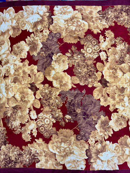 Vintage Luciano Soprani Burgundy & Gold Floral Silk Scarf – 35”