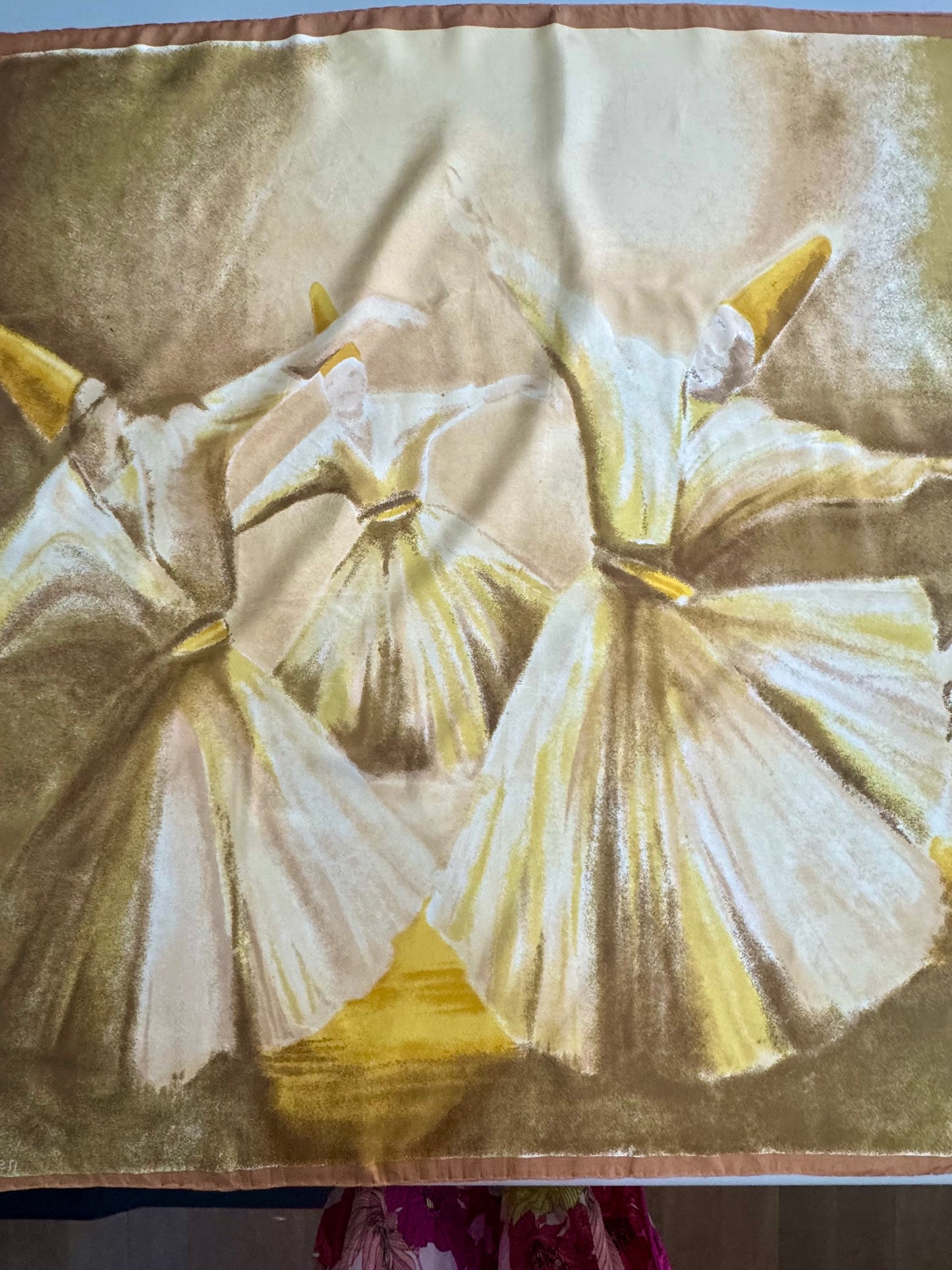 Vintage Vakko 100% Silk Scarf | Golden Floral Art Print | 35” Square