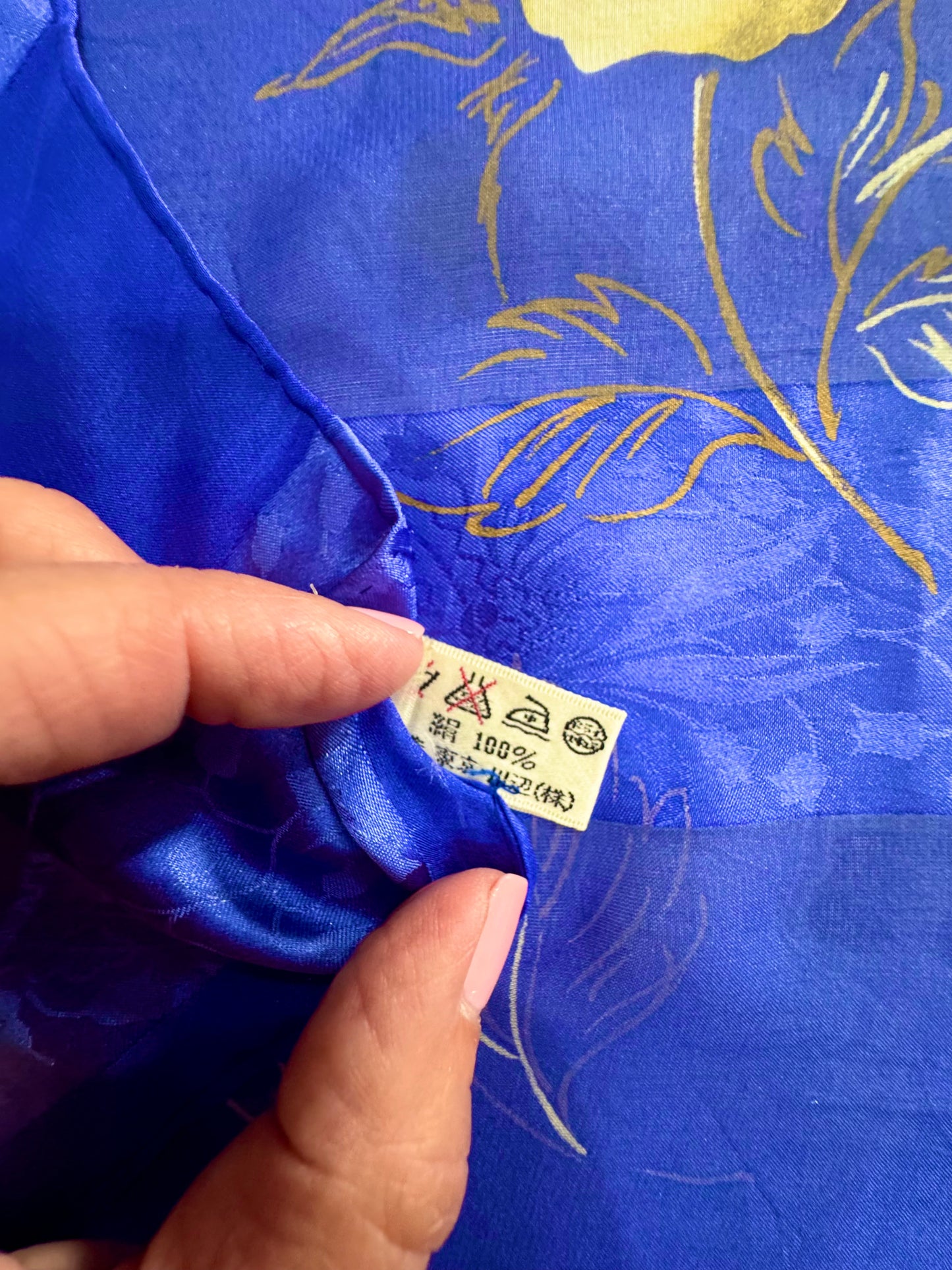 Vintage Renoma Paris 100% Silk Scarf | Royal Blue Roses | 36” Square