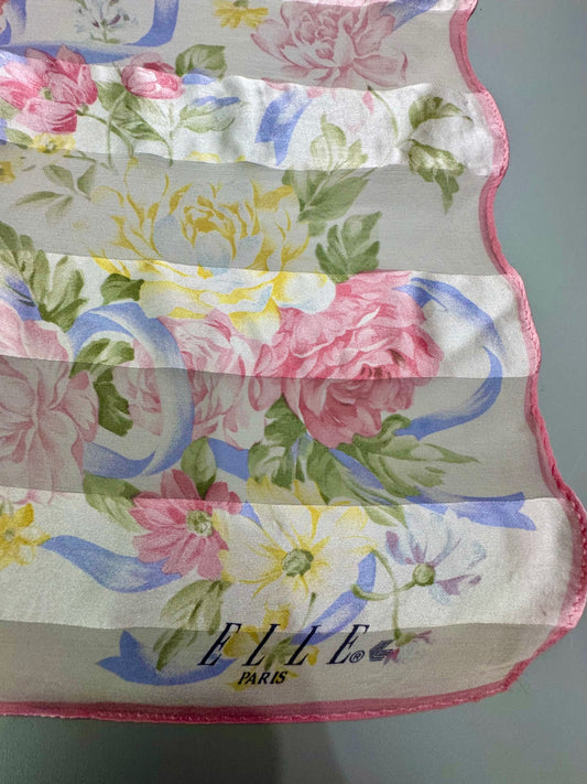 Vintage ELLE Paris Pastel Floral Silk Scarf – 35”
