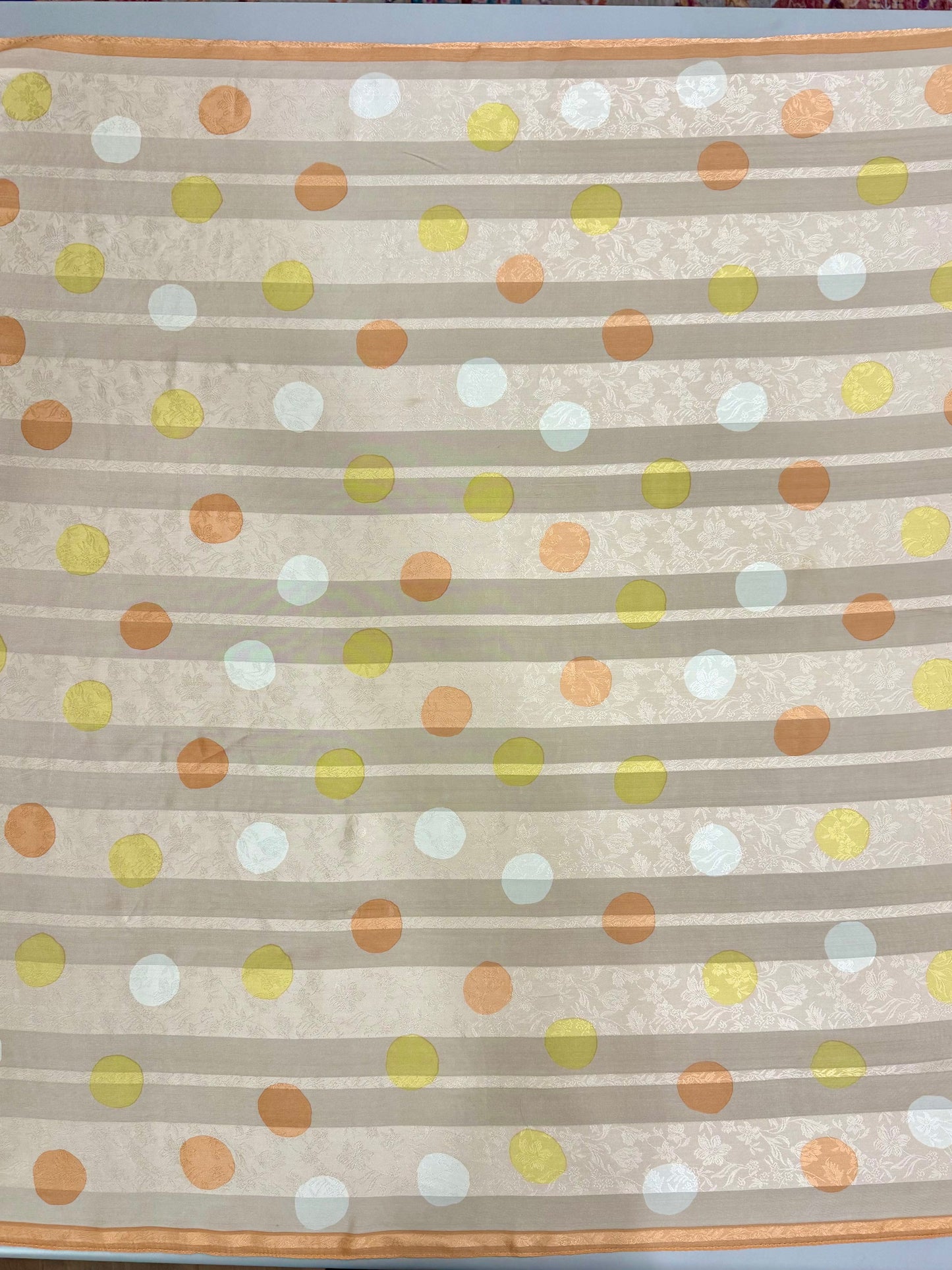 Vintage Pastel Polka Dot & Stripe Silk Scarf – 35”