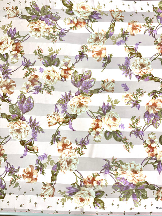 Maxime Labeyrie Floral Stripe Silk Scarf – Lavender & Rose 36”