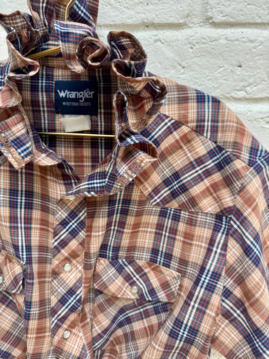 Vintage Wrangler Western Shirts Men's Plaid Pearl Snap Short Sleeve Brown Plaid. Measures 22” pit to pit.