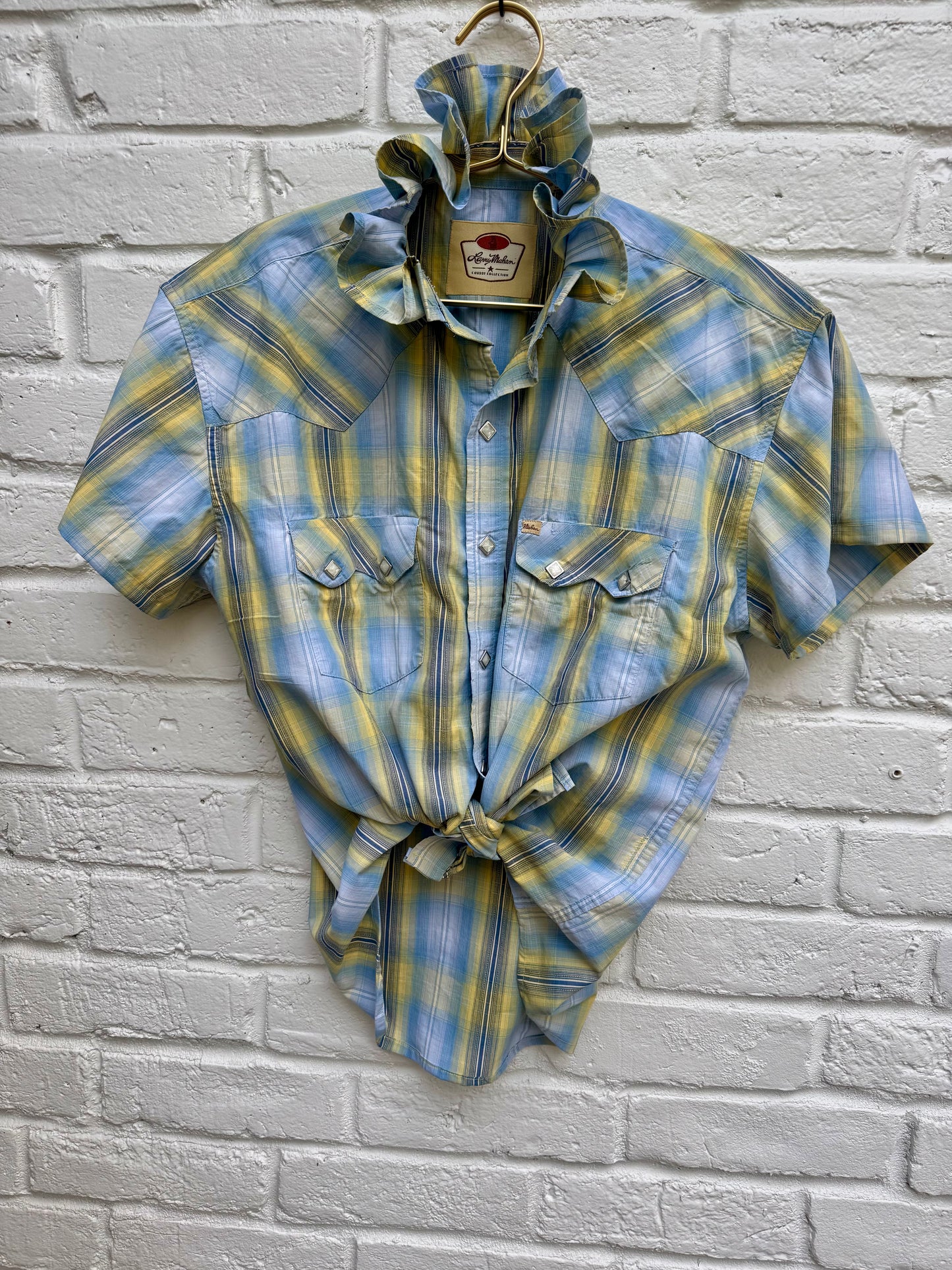 Vintage Larry Mahan Cowboy Collection Men’s Plaid Western Pearl Snap Shirt. Pit to Pit 21”