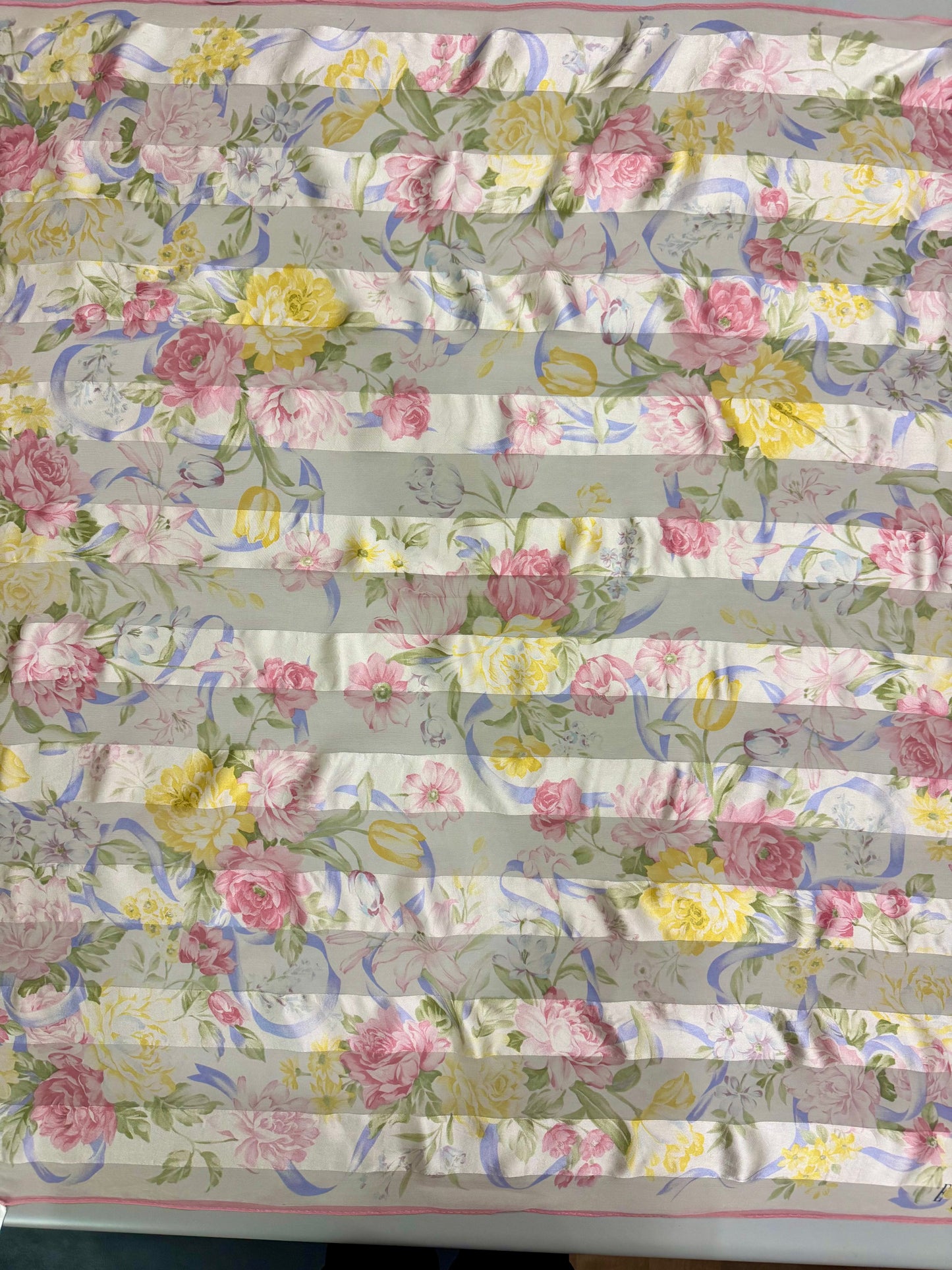 Vintage ELLE Paris Pastel Floral Silk Scarf – 35”