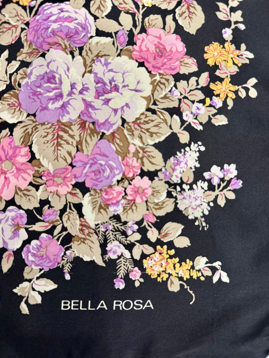 Bella Rosa Black Floral Silk Scarf – 30”