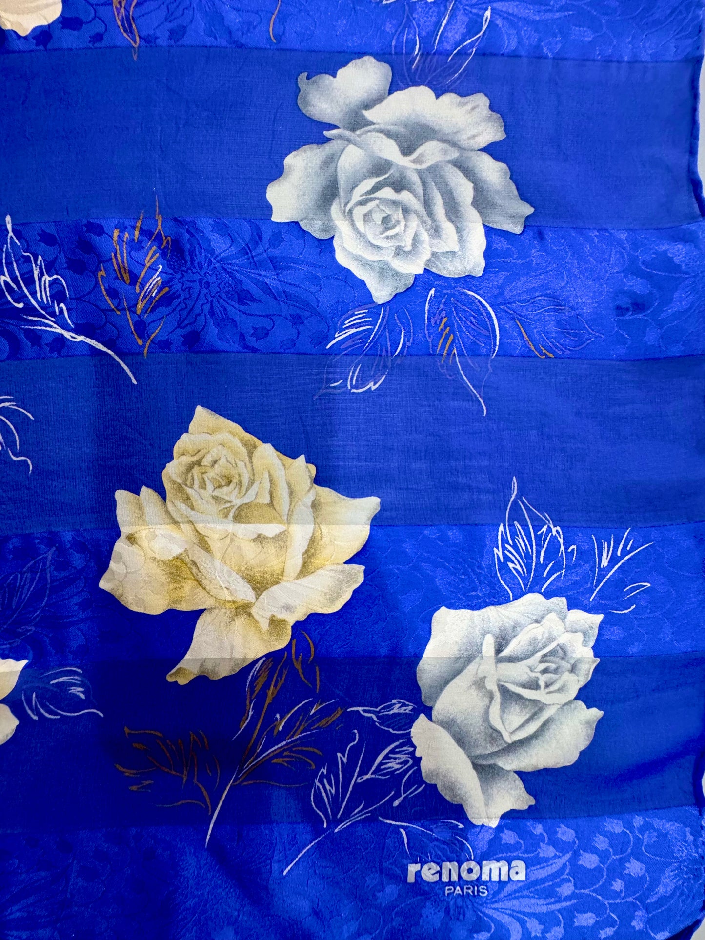 Vintage Renoma Paris 100% Silk Scarf | Royal Blue Roses | 36” Square